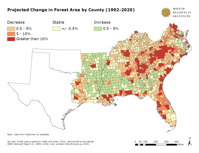 Project Change in Forest Area by County, (1992-2020)
